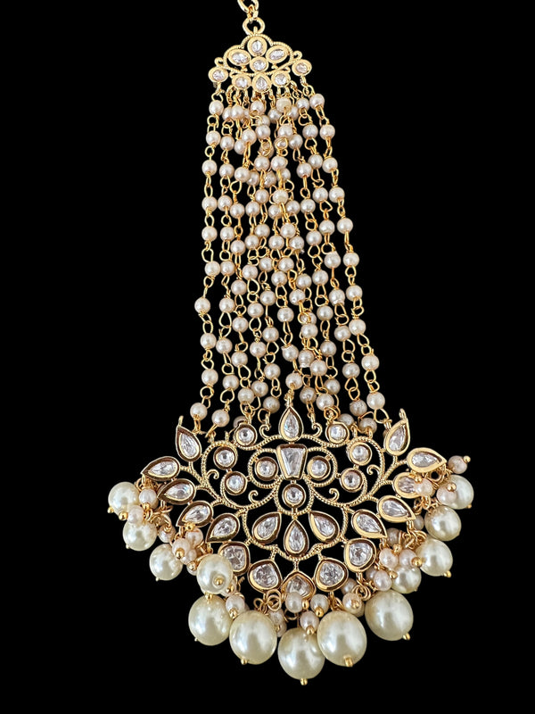 DJHR145 Gold plated high quality Polki jhoomar - Pearls ( READY TO SHIP )