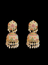 Jadau jhumka in Navratan with pearls ( READY TO SHIP )