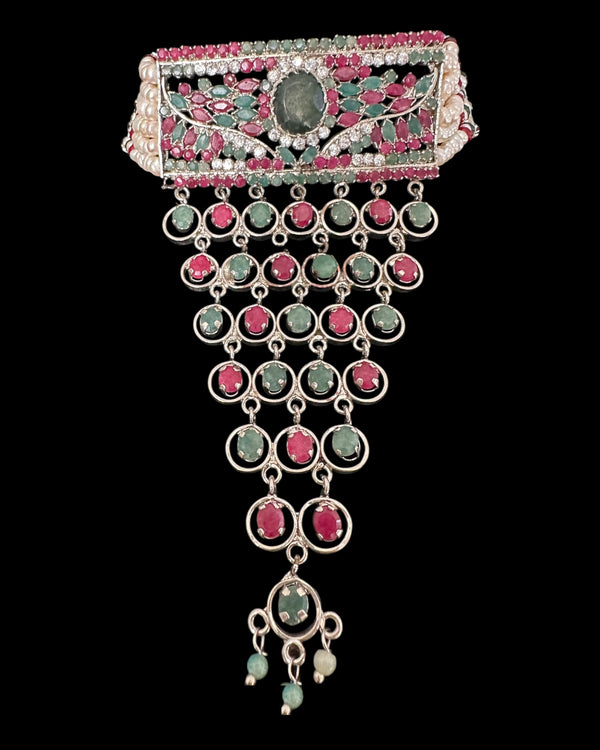 C578 Silver-Plated Ruby & Emerald Choker Set with Earrings ( READY TO SHIP )