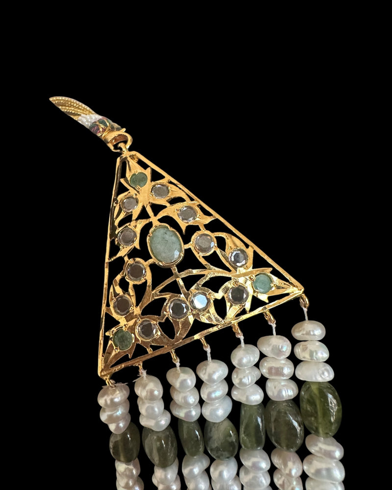 SAT116  Hyderabadi satlada in Fresh water pearls and emeralds ( READY TO SHIP )