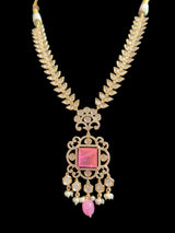 DNS173  Polki necklace set with pearls - PINK ( READY TO SHIP )