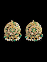 Earring Tika in fresh water pearls and emerald beads ( READY TO SHIP )