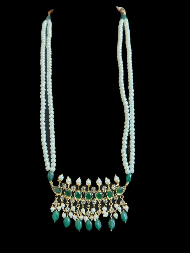 PS521 Tirmani with chandbali in green beads with pearls ( READY TO SHIP )