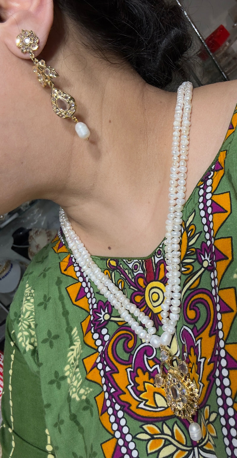 PS565  Jugni Fresh Water Pearl Necklace & Earrings Set – Gold Plated ( READY TO SHIP )
