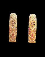 Gold-Plated Silver jadau Bangles in Ruby & Freshwater Pearls ( READY TO SHIP ) SIZE 2.4,2.6