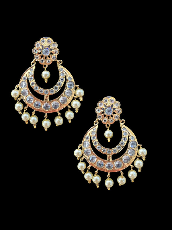 DER642 Gold plated hyderabadi chandbali - Golden pearls ( READY TO SHIP )