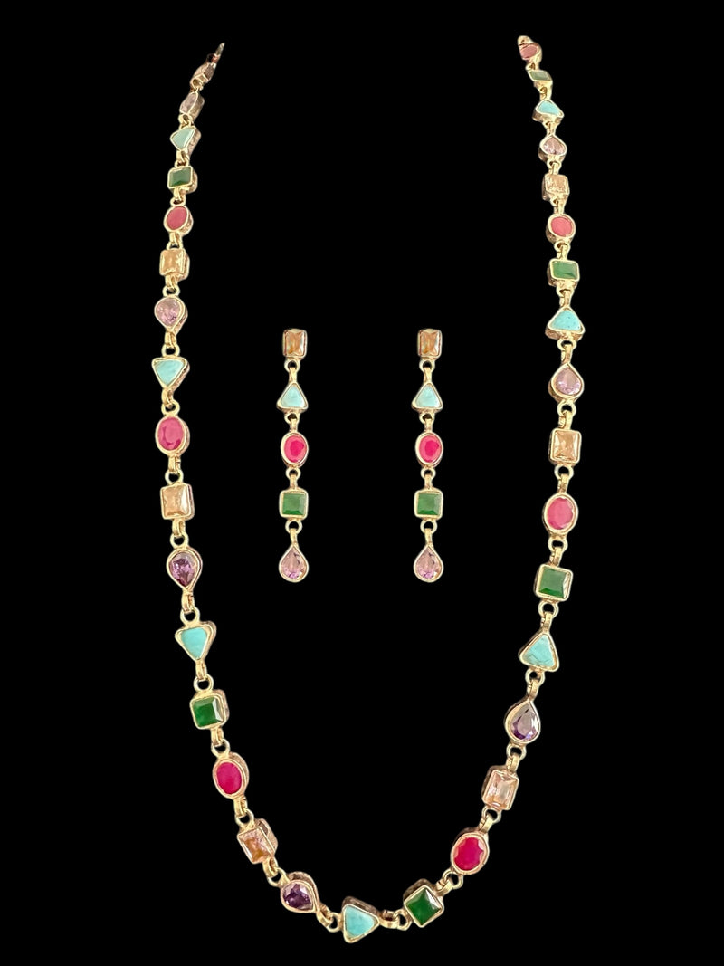 NS116 Mona navratan necklace set ( READY TO SHIP )