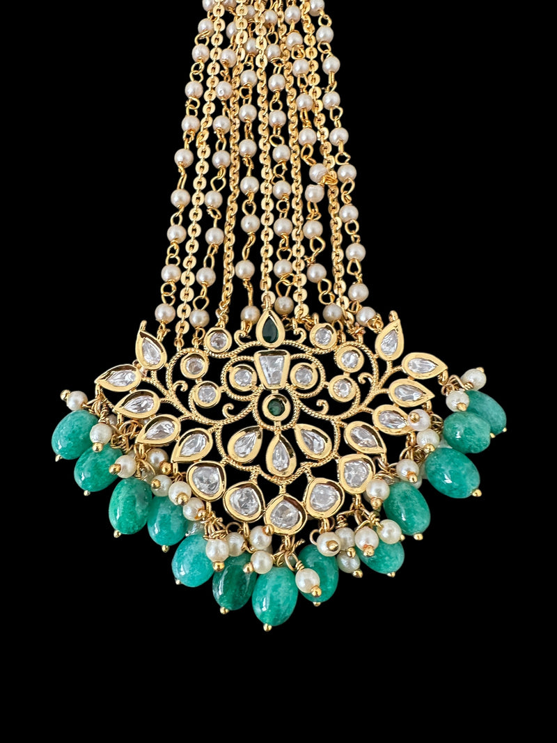 DJHR146 Gold plated high quality Polki jhoomar - Green ( READY TO SHIP )