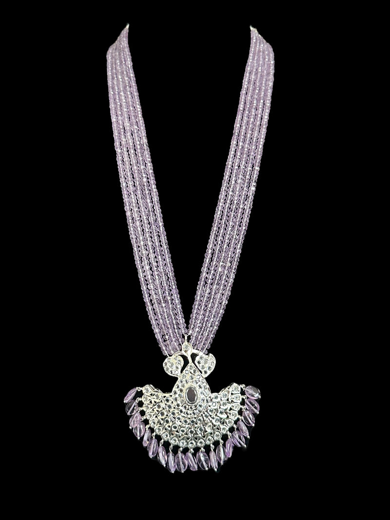 Khushi long necklace with earrings in real amethyst beads ( READY TO SHIP )
