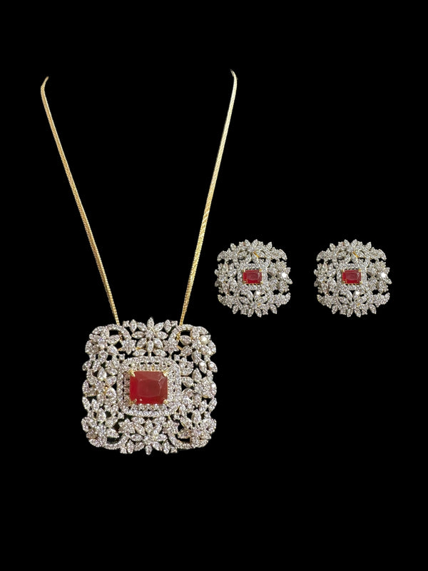 PS342 Amal Cz pendant set in ruby ( READY TO SHIP )