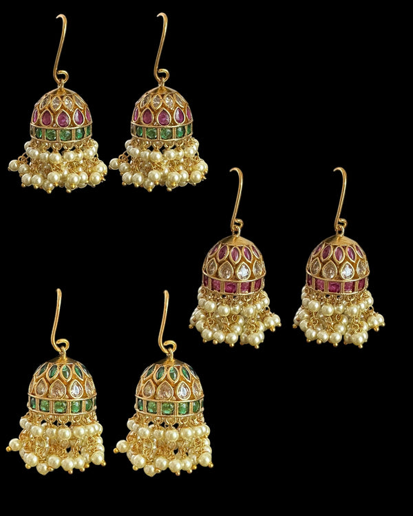 DER774 Gold plated ruby emerald combination jhumka ( READY TO SHIP )