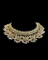 DNS216 Gold-Plated Necklace Set with Freshwater Pearls & CZ Polki | Intricate Bridal & Party Jewelry ( READY TO SHIP )