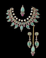 BR461  Anmol necklace set in Mint , rubies and pearls ( READY TO SHIP )