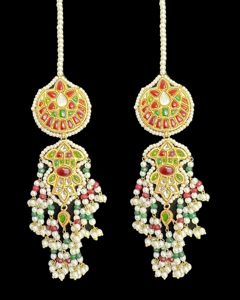 DER733 Maya  kundan dangler earrings with ruby emerald combination( READY TO SHIP )