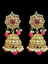 Kundan and meenakari jhumka - red green ( READY TO SHIP )