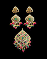 Ruby emerald pearl jadau pendant earrings set ( READY TO SHIP )