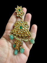 Mashal Kundan earrings  - Green  ( READY TO SHIP )