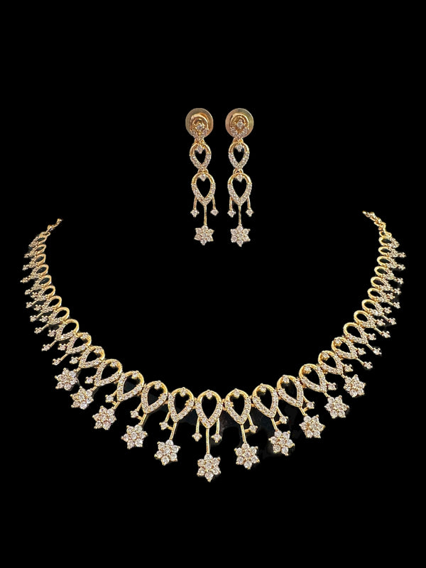 DNS153 Rima necklace earrings in cz  ( READY TO SHIP )