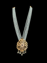 DLN123 Himah long necklace with earrings in real aquamarine beads ( READY TO SHIP )