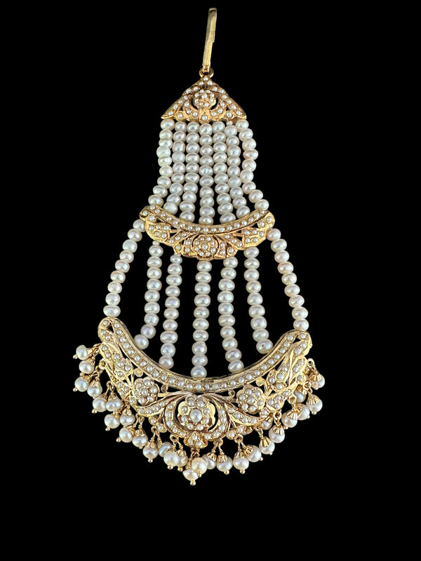 Fresh water pearl Bridal Jadau jhoomar in Gold Plated Silver ( READY TO SHIP )