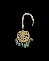 DJTK499 Traditional Hyderabadi Emerald Tika with Freshwater Pearls ( READY TO SHIP )