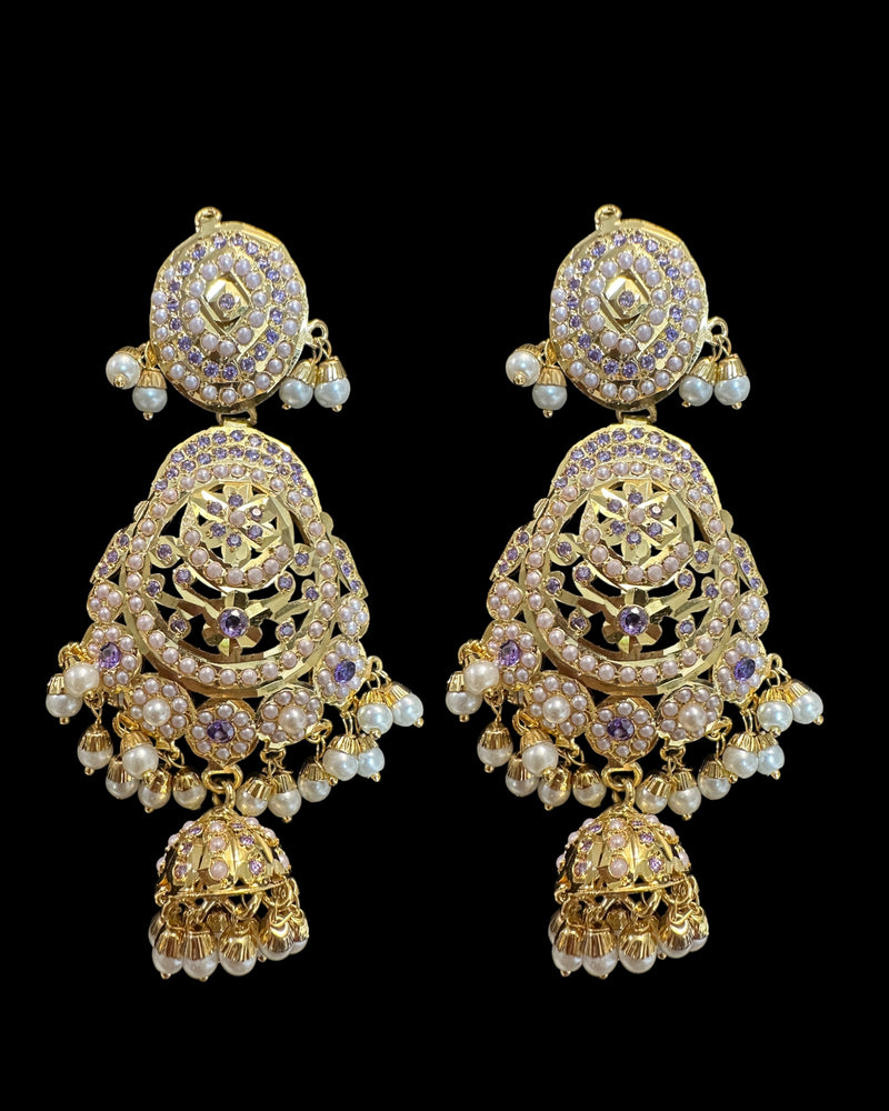 DLN135 Gold-Plated Jadau Rani Haar with Earrings – Medium Length - Purple ( READY TO SHIP )