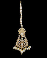 Dangler Choker Set with Earrings & Tika – Gold-Plated Zircon & Pearl Elegance ( SHIPS IN 4 WEEKS )