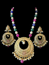 PS522 Jadau pendant and earrings tika set in Navratan (READY TO SHIP )