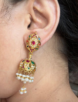Navratan Jhumka – Gold-Plated 92.5 Silver with Freshwater Pearls & Real Gemstones ( READY TO SHIP )