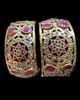 Broad Gold-Plated CZ Polki Kadhas – Ruby & Clear Combination ( READY TO SHIP )