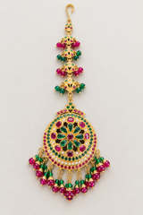 Gold-Plated Silver Ruby Emerald Maang Tikka ( READY TO SHIP )