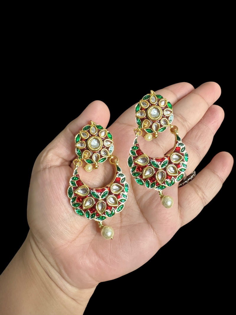 SE102 Kundan earrings - red green ( READY TO SHIP )