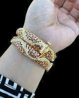 Gold-Plated 92.5 Silver Bangles with Rubies & Freshwater Pearls (Pair) ( READY TO SHIP )