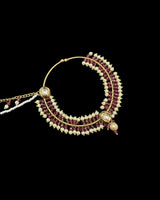 Handcrafted Kundan & Pearl Nosering with Double Chain – Non-Pierced Bridal Nath ( READY TO SHIP )