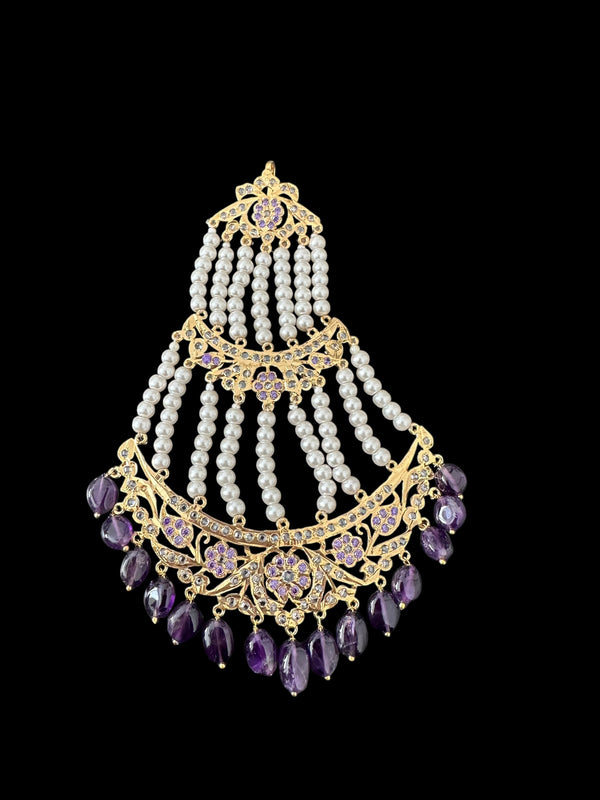 DJHR122 Insia Hyderabadi jhoomar in amethyst / purple beads  ( READY TO SHIP  )