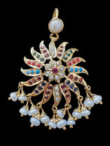 Nameera pendant set in gold plated silver earrings- NAVRATAN ( READY TO SHIP )