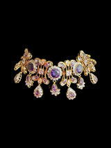 High quality cz  necklace set with tika - purple, Gold plated ( READY TO SHIP )