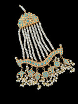 DJHR138 Anuja jhoomar in feroza/ turquoise with fresh water pearls ( READY TO SHIP )