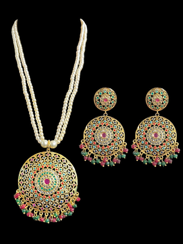 PS404 Navratan jadau pendant set ( READY TO SHIP )