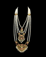 BR601 Ruby Emerald & Freshwater Pearl Handcrafted Bridal Jewelry Set (READY TO SHIP)