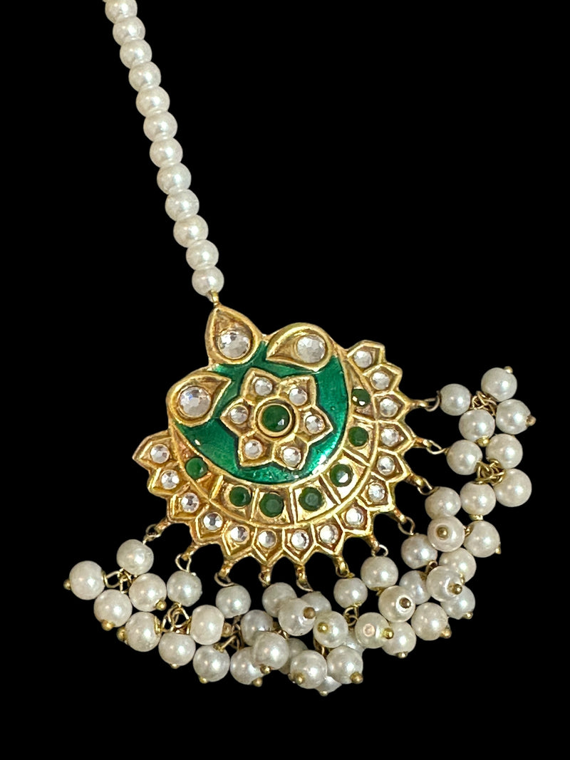 DJTK344 kundan and meenakari tika - Green ( READY TO SHIP )