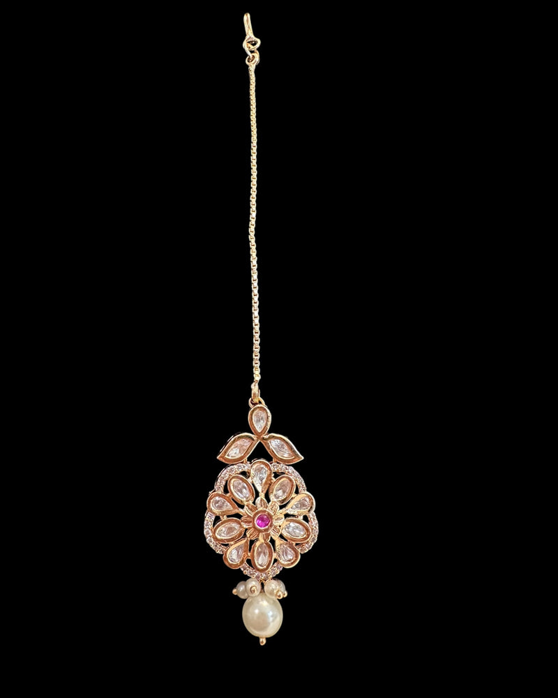 C572 Mirha Ruby and Polki choker with pearls in rose gold plating ( READY TO SHIP )