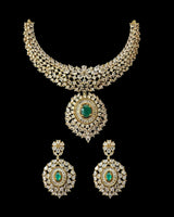 DNS170 Cz necklace set with earrings - Emerald green centre stone    (READY TO SHIP)