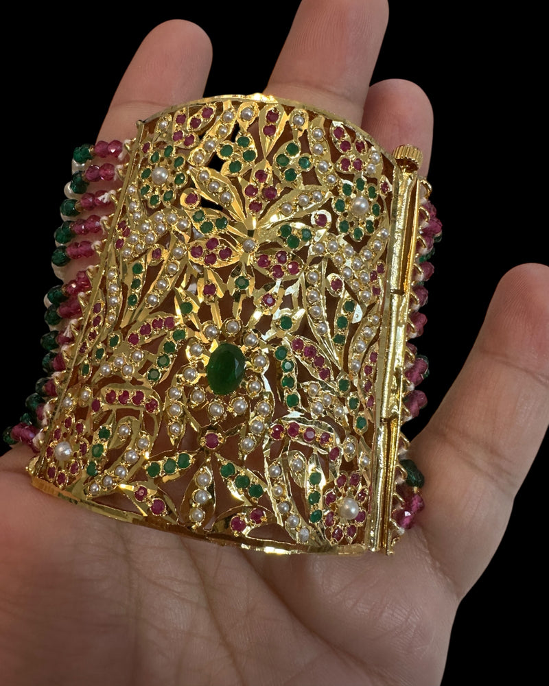 Jadau bahi / bracelet in ruby emerald  ( READY TO SHIP )