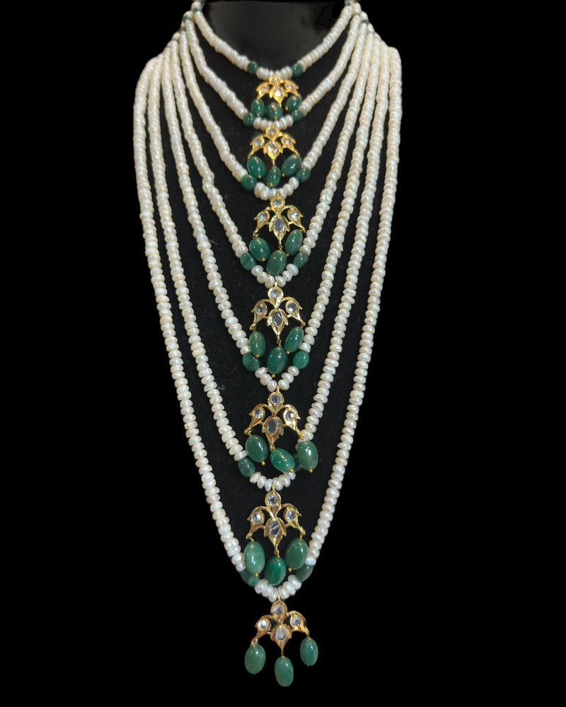 Hyderabadi Satlada in fresh water pearls and  Emeralds – Ready to Ship