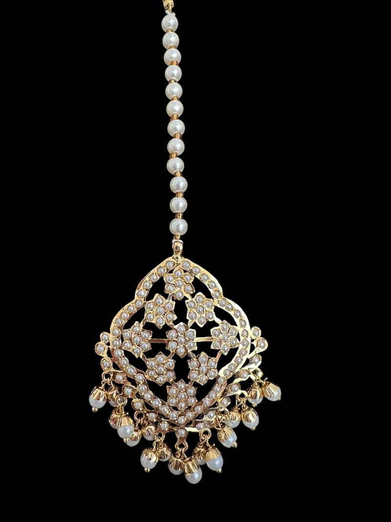 Mehru Jadau chandbali earrings tika in pearls ( READY TO SHIP )