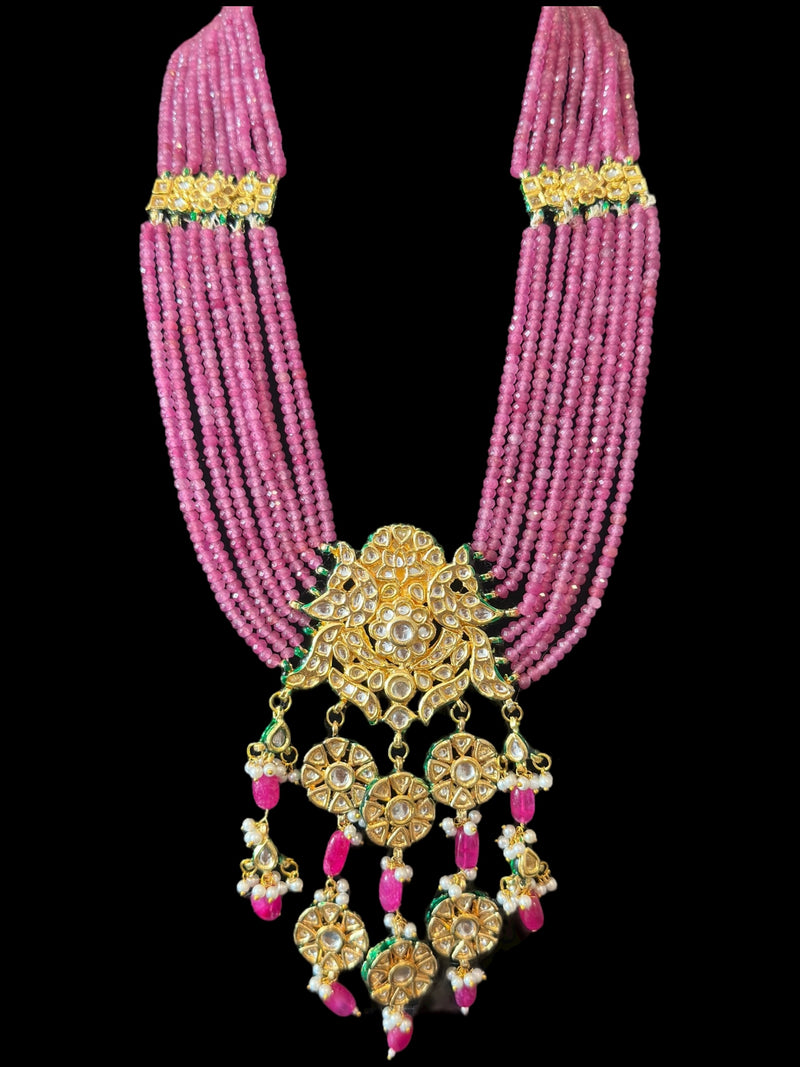 DLN104 Shahreen kundan rani haar in pink beads   ( READY TO SHIP)