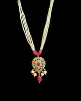 gold plated pendant set in navratan with pearl strings  ( READY TO SHIP )