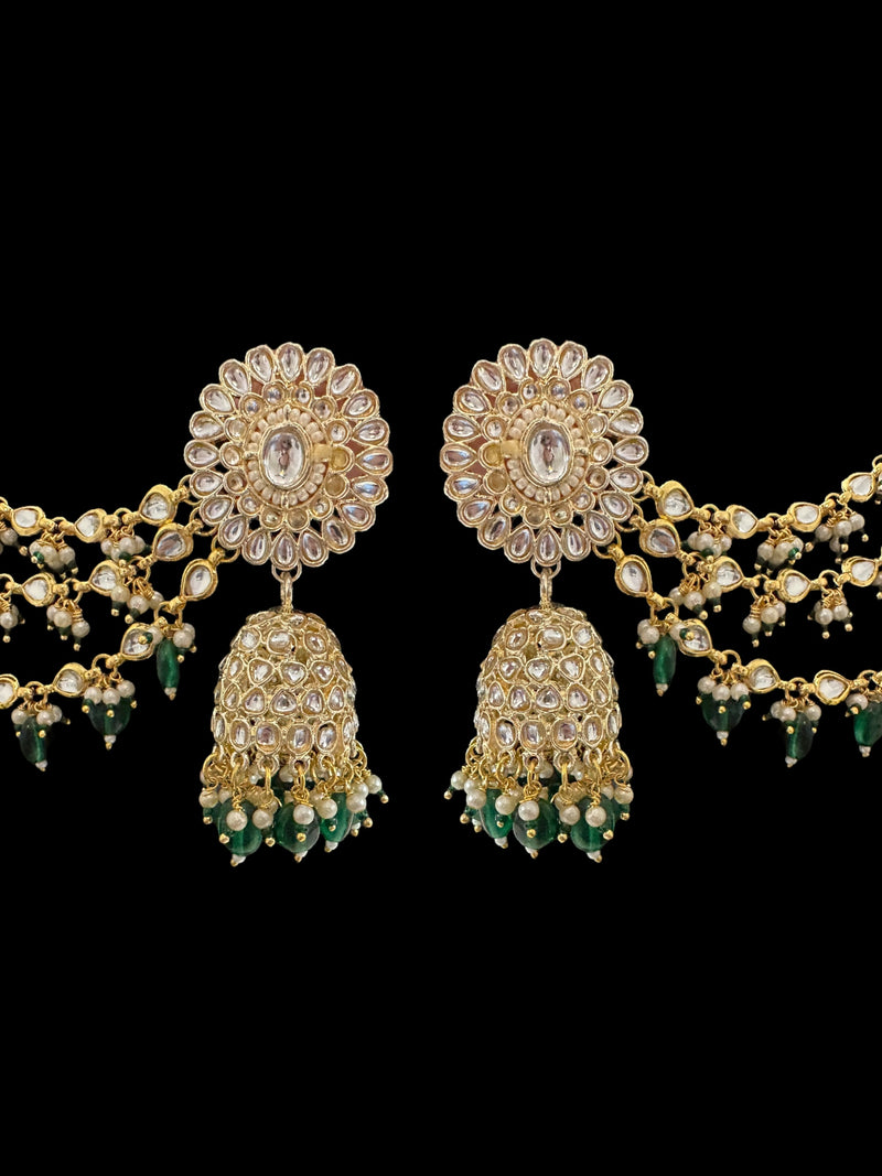 Kundan jhumka earrings with ear supports   ( READY TO SHIP )
