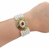 Navratan Gold-Plated Silver Bracelet with Freshwater Pearls ( READY TO SHIP )